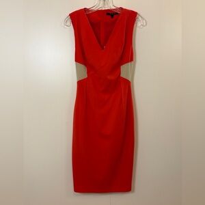 RACHEL Rachel Roy Red Midi Dress with Beige Accents